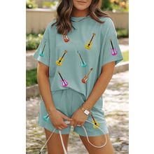 Iceland Blue Guitar Print Corded Short Set