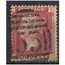 1858 SG43 1d Red Plate 117 Fine Used Check Letters "SC".