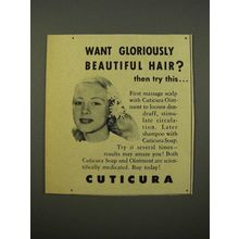 1949 Cuticura Soap and Ointment Ad - Beautiful Hair