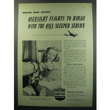 1949 United Air Lines Ad - United now offers overnight flights to Hawaii
