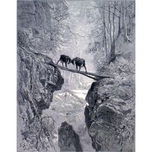 TWO GOATS 1885 Gustave Doré - Jean de La Fontaine - Ad Ligny ANTIQUE ENGRAVING
