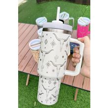 White Western Horn Stainless Steel Thermos Cup 40oz