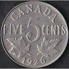 1926 Canada 5 Cents Coin