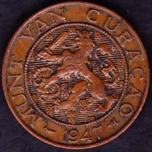 1947 Curacao (Netherlands Antilles) 2 & Half Cents Coin