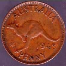 1943 Y dot Australia 1 Penny Coin