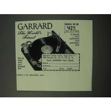 1952 Garrard RC 80 Record Player Ad - World's Finest