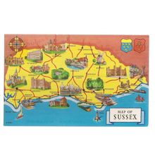 MAP OF SUSSEX used vintage postcard 1974 postmark =