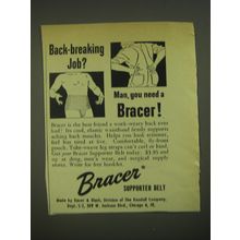 1952 Bracer Supporter Belt Ad - Back-breaking job? Man, you need a Bracer