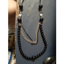 womens black bead & chain necklace