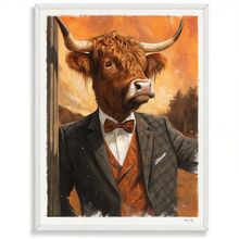 Highland Cow In A Suit Wall Art Print Animal Framed Picture Cow Artwork Gift (1)