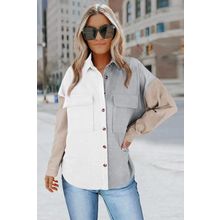 White Color Block Button Shirt with Pocket