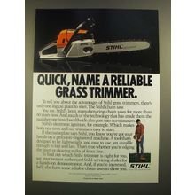 1988 Stihl Chain Saw and Trimmers Ad - Quick, Name a Reliable Trimmer