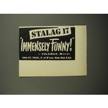 1952 Stalag 17 Play Ad - Stalag 17 Immensely funny