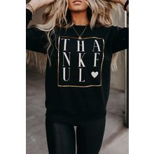 Black THANKFUL Heart Print Long Sleeve Sweatshirt