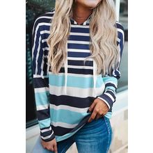 Multi Striped Drawstring Long Sleeve Hoodie
