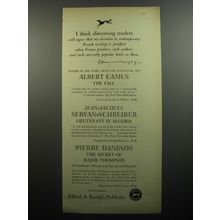 1957 Alfred A. Knopf Books Advertisement - The Fall by Albert Camus