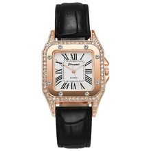 Ladies Dress Style White Square Face Steel Back Black Leather Strap Watch
