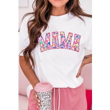 White MAMA Leopard Embroidered Crew Neck Graphic Tee