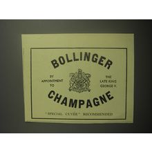 1948 Bollinger champagne Ad - by appointment to the late King George V