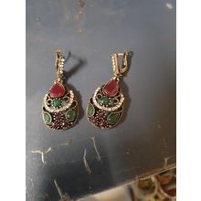 womens bronze tone gemmed hanging earrings