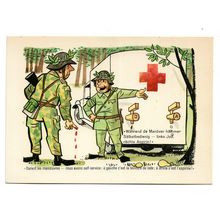 Postcard Swiss army manoeuvres humour first aid medical self service 1970s ?