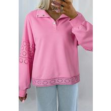 Bonbon Embroidered Flower Patchwork Snap Buttons Pullover Sweatshirt