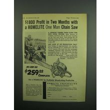 1954 Homelite One Man Chain Saw Ad - $1800 Profit