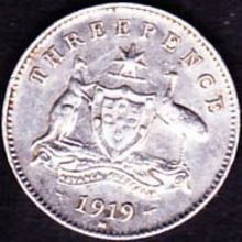 1919 M Australia 1 Threepence Silver Coin