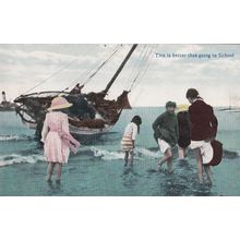 Fishing Boat Ship Boarding This Is Better Than Going To School Antique Postcard