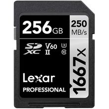 Lexar 256GB Professional 1667X SD Card, UHS-II, C10, U3, V60, Full HD, 4K, up to