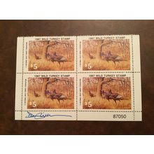 ICOLLECTZONE Wild Turkey Federation 1987 Artist Signed Stamp Plate Block VF NH