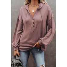 Buttoned High and Low Hem Hoodie