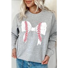 Gray Rugby Football Bowknot Graphic Game Day O Neck Sweatshirt