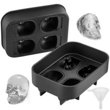 Skull Ice Cube Tray, 4-Grid Skull Ice Ball Maker, Flexible Black Silicone Ic...