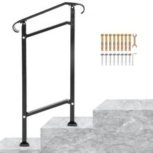 Outdoor Stair Railing, Fit 1 or 2 Steps Wrought Iron Handrail, Adjustable Fr...
