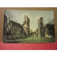 GLASTONBURY ABBEY, west, Somerset. used antique postcard Frith 1907 pm #