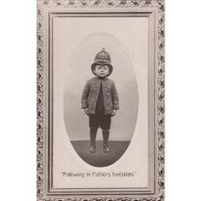 Boy Policeman Following In Fathers Footsteps Antique Police Postcard