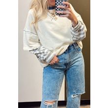Beige Striped Patchwork Long Sleeve Round Neck Two-in-one Top