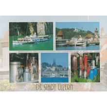 DS Stadt Luzern Swiss Switzerland Paddle Steamer Engine Steering Tanks Postcard