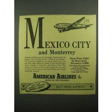 1943 American Airlines Ad - Mexico City and Monterrey