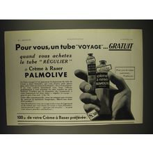 1934 Palmolive Shaving Cream Ad - In French - Pour vous, un tube Voyage.. Gratui