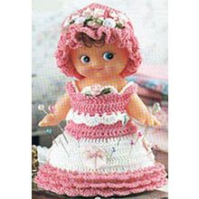 Vintage Kewpie Rose Crochet Pattern for Pincushion Dress Hat Pink White Perle