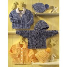 Knitting Pattern Childs Hoodie Cardigan Beanie + V Neck + Collar in 8ply 41-66cm