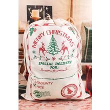 White Merry Christmas Elk Print Drawstring Gift Sack