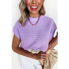 Lavendula Pointelle knit Ribbed Trim Short Sleeve Sweater
