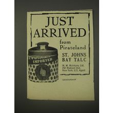 1956 St. Johns Bay Talc Ad - Just arrived from Pirateland