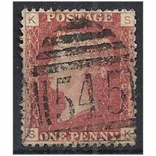 1858 SG43 1d Red Plate 198 Good Used Check Letters "SK".