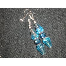 Graceful double crystal glass cone blue faceted earrings