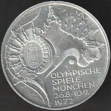 1972 F Germany 10 Mark Silver Coin Munich Olympics - Stadium