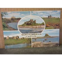 multiview, NORTHUMBRIAN CASTLES, NORTHUMBERLAND used postcard 1980 pm #